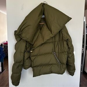 Marques Almeda Olive Green asymmetrical oversized Puffer Jacket.    Size XS